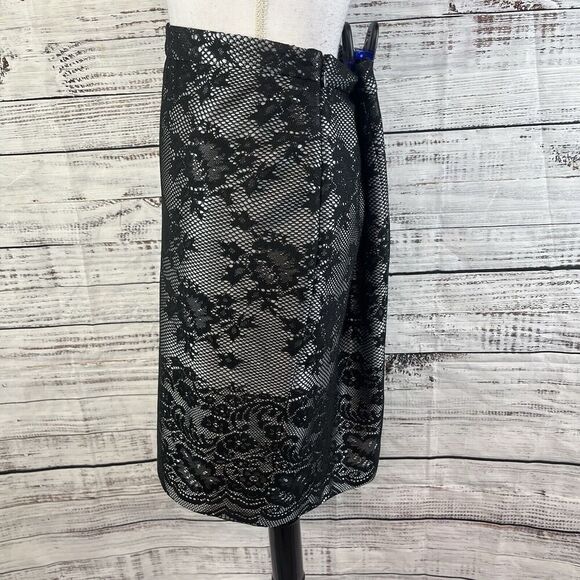 The Limited Skirt size 12 Black Silver Floral Lace Straight Pencil Knee Wedding - Picture 6 of 8
